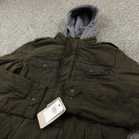 NEW Levis Jacket Mens S Green Hooded Sherpa Lined Field Coat Utility Canvas Work